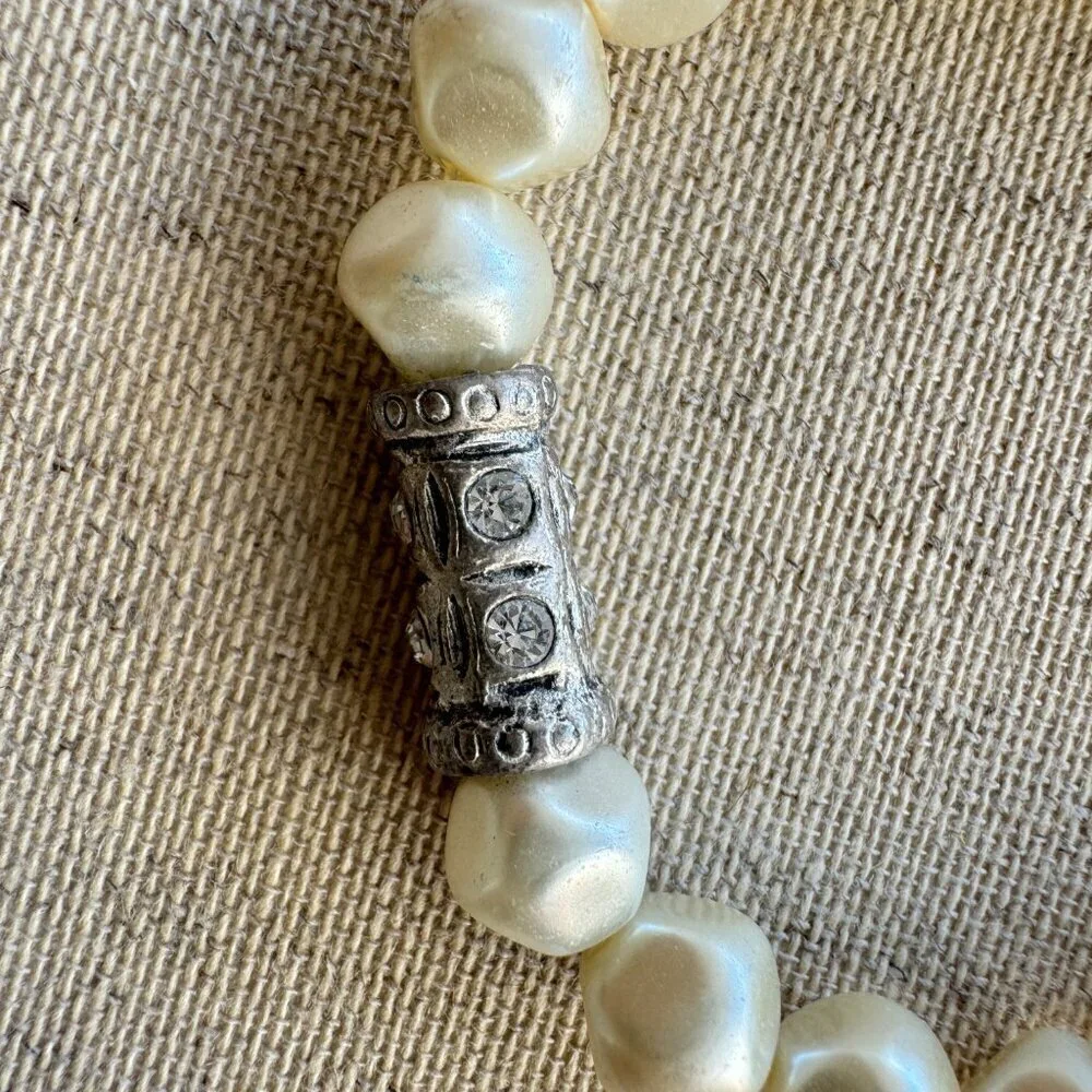 Faux Pearl and Silver Stretch Bracelet